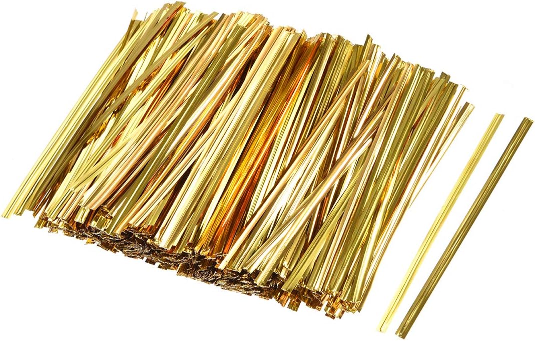 4 Inches Metallic Twist Ties for Bags Gold 2000pcs
