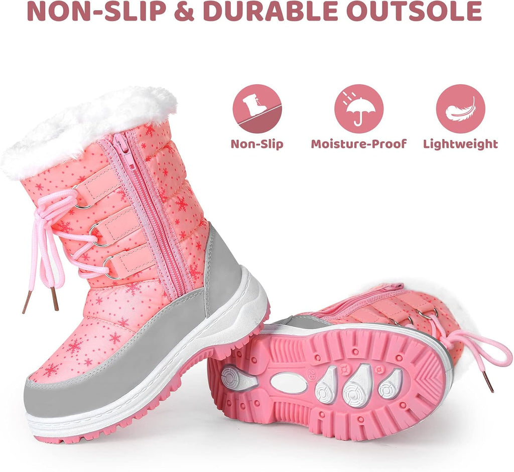 Kids Girls Insulated Fur Winter Warm Snow Boots Toddler/Little Kid | Water-Resistant,Side Zipper,Thick Warm