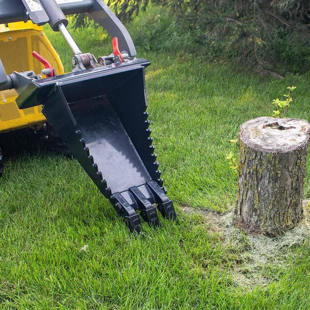 Mini Skid Steer Stump Bucket Attachment, Stump Bucket for Compact Skid Steer with Toro Style Mounting, Serrated