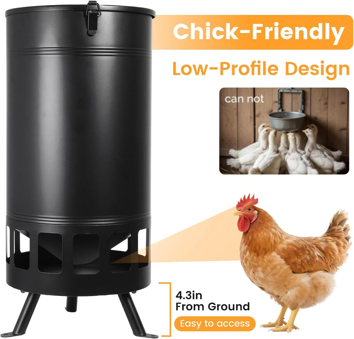 Large Chicken Feeder with 13 Ports, 65 LB Portable Gravity Poultry Feeder No Waste, Dispenser, Automatic Chicken