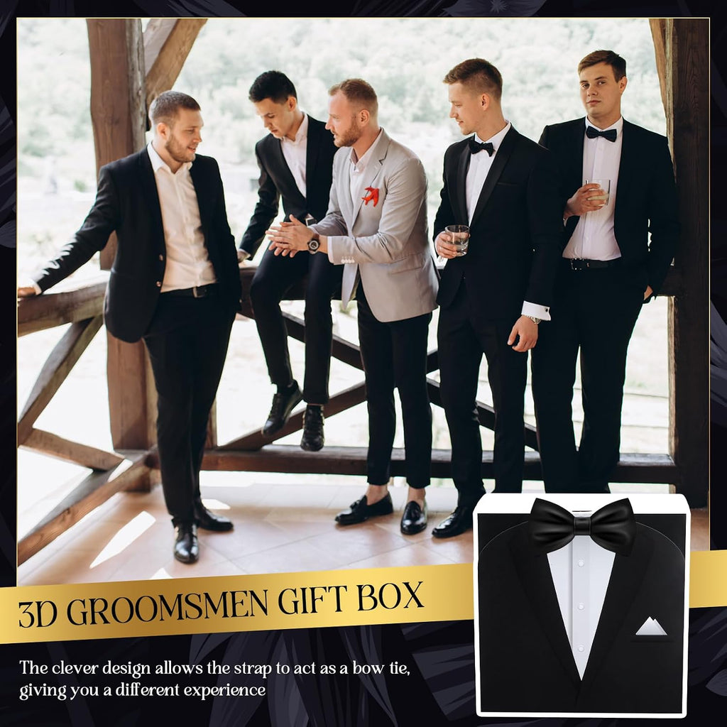 6 Groomsmen Gift Box Tuxedo Desian with Ribbon, Black