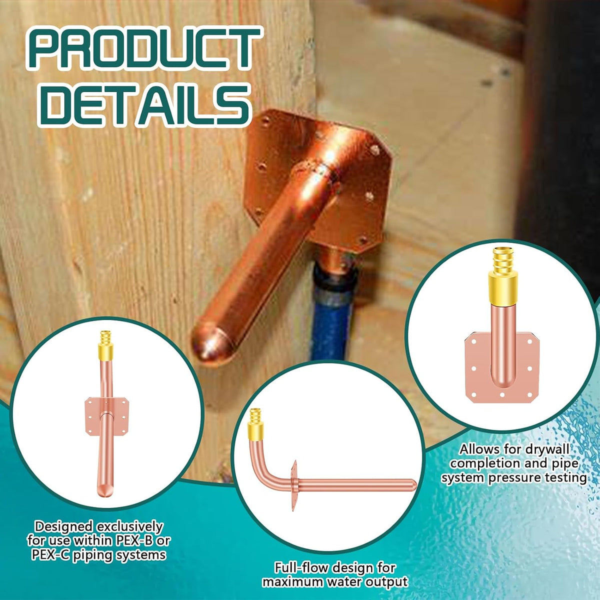 1/2" Lead-Free Copper Stub Out Elbow, 6", Wall Flange, 5-Pack