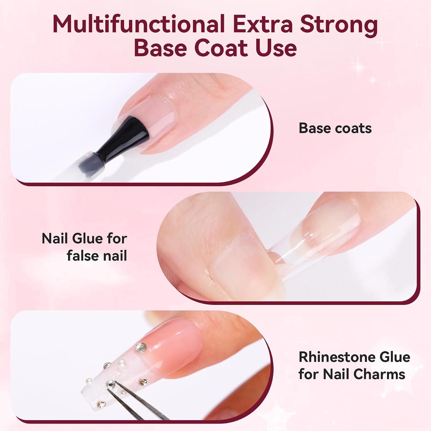 Base Coat Nail Polish 15ml Extra Strong Gel Base Coat & Nail Glue | Long-Lasting Nail Glue for Small Nail Charms