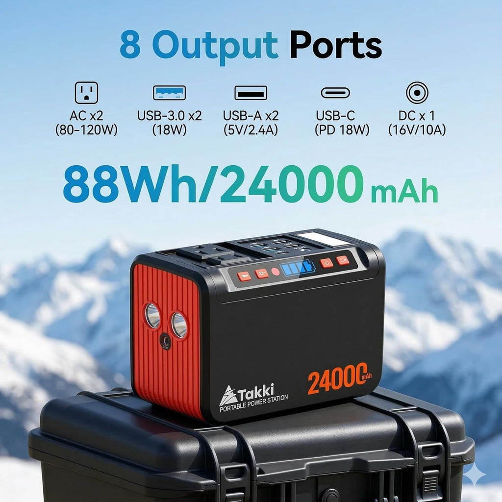 88.8Wh Portable Power Station Peak 120W Lithium Battery Small Generator Power Bank with 110V AC Outlet Battery Backup