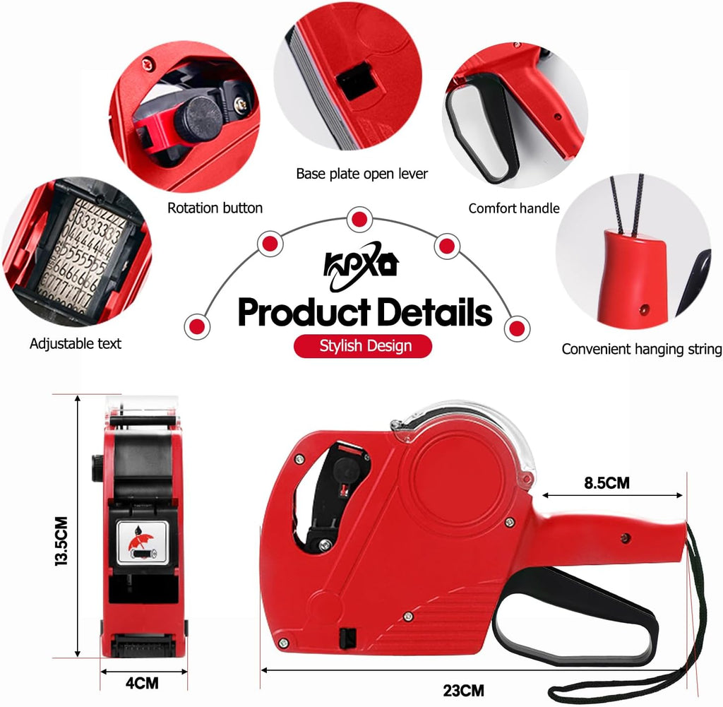 MX5500 Pricing Tag Gun with 5500 pcs White Label Gun Stickers & 3 Extra Inker Rollers, Pricing Label Gun, 8 Digits