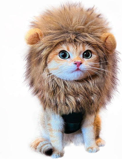 Lion Mane Wig for Cat Costume Pet Adjustable Washable Comfortable Fancy Lion Hair Cat Clothes Dress for Halloween