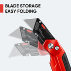 Folding Utility Knife, Heavy Duty Box Cutter with 13 Extra Blades
