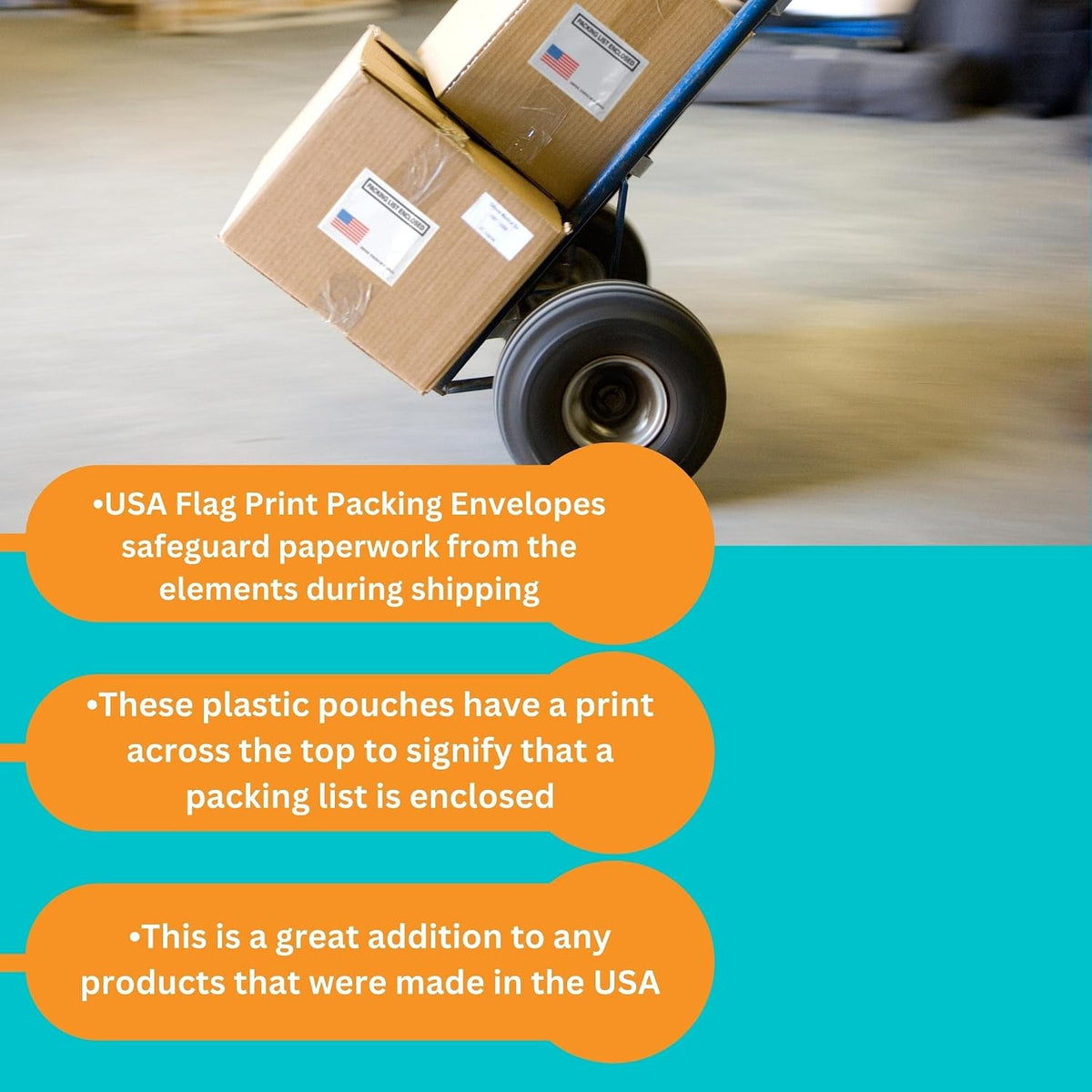 PSBM Bulk 1000 Pack 4 1/2" x 5 1/2" Back Loading Packing List Envelopes, Self-Adhesive USA Panel for E-Commerce Orders