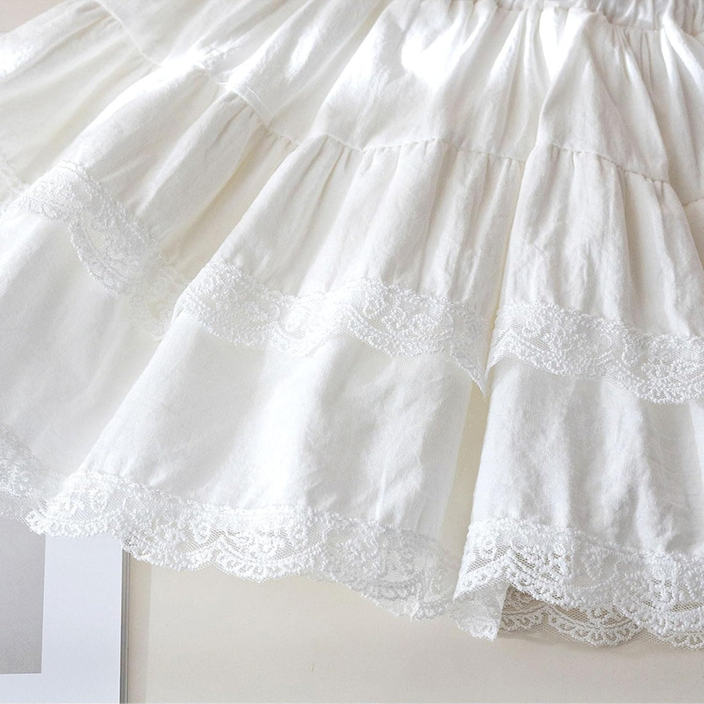 Kids Girls Lace Ruffled Skirt Toddler School A Line Layered Skort Classic Elastic High Waisted Athletic Skirts Casual