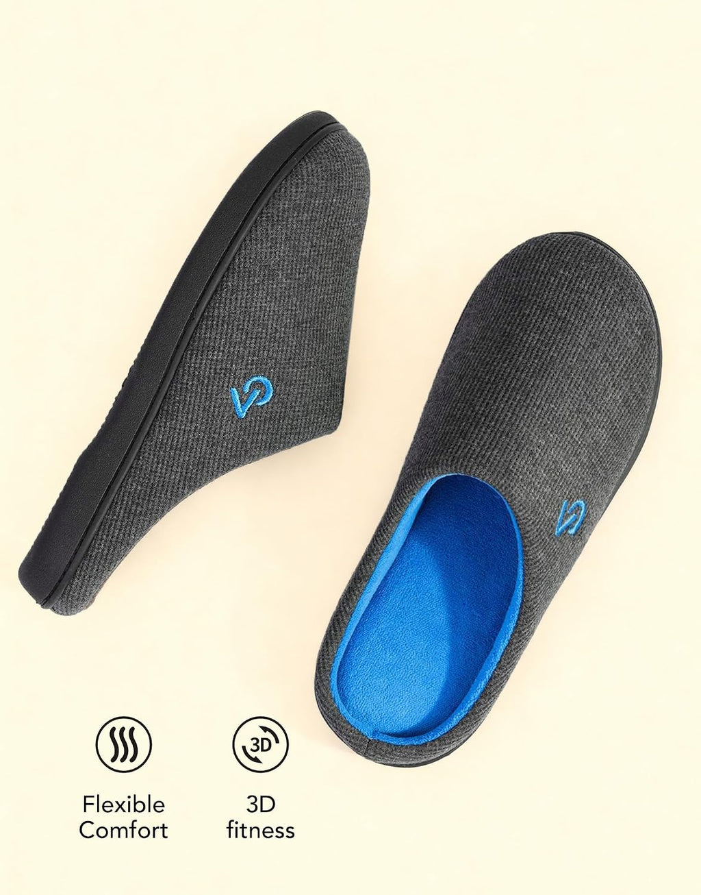 Men's Two-Tone House Slippers Memory Foam Indoor Rubber Sole | Memory Foam,Slip on,Two-Tone,Supportive,Comfy,Non-slip