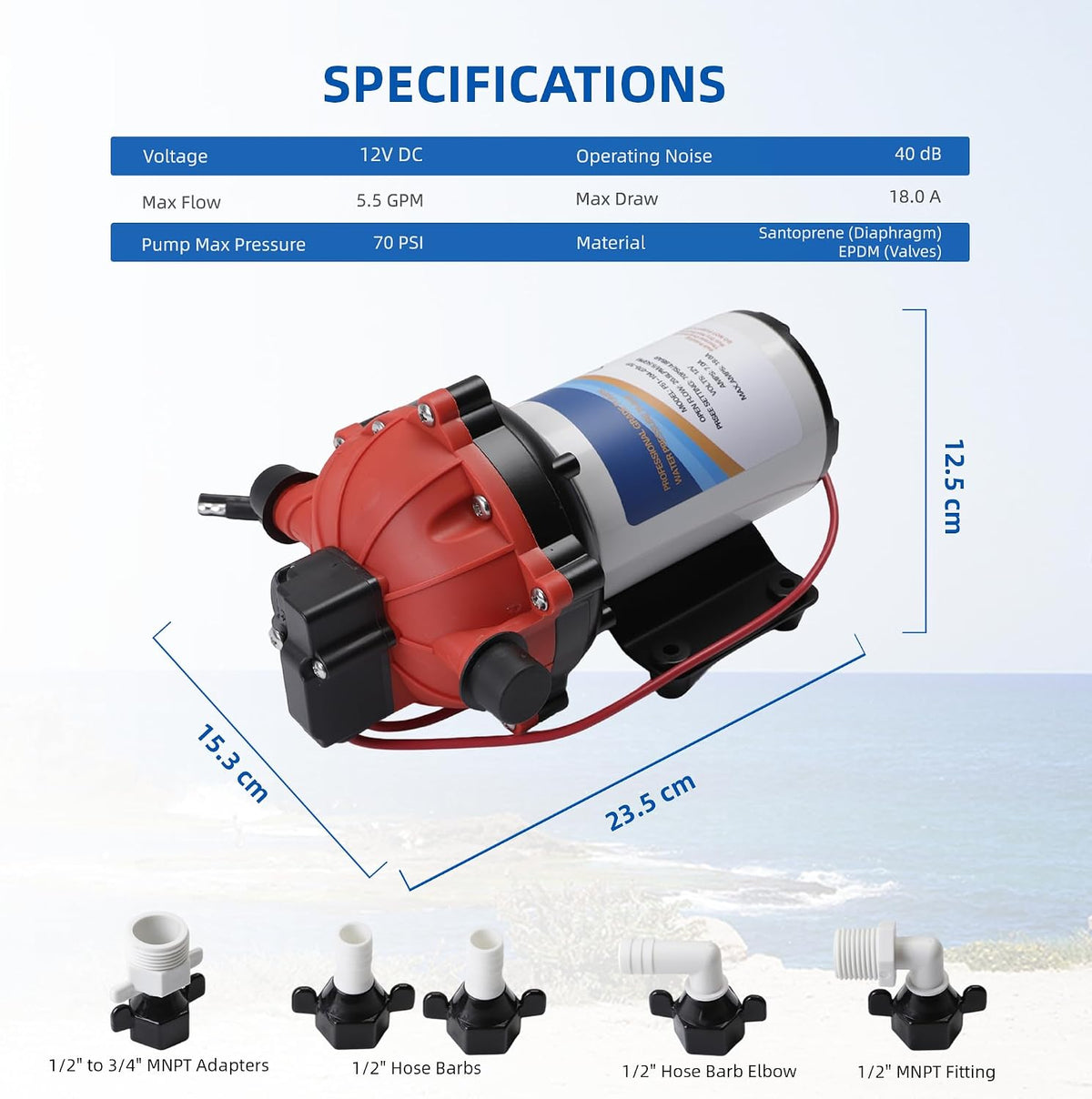 Washdown Pump Kit - 12V DC 5.5 GPM 70 PSI