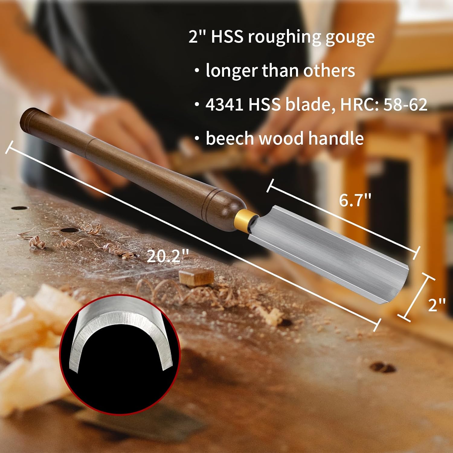 2-Inch HSS Spindle Roughing Gouge, Lathe Chisel for Wood Turning | M2 High-Speed Steel With HRC60 Hardness, Precision