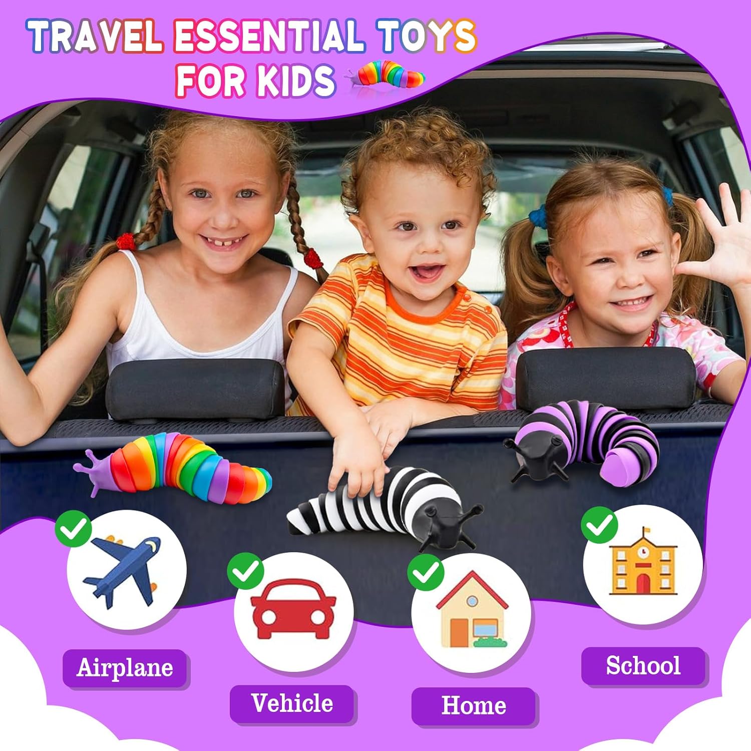 Fidget Slug Toy 3Pcs Autism Sensory Toys for Autistic Children Airplane Car Travel Essential Toys Gifts for Kids