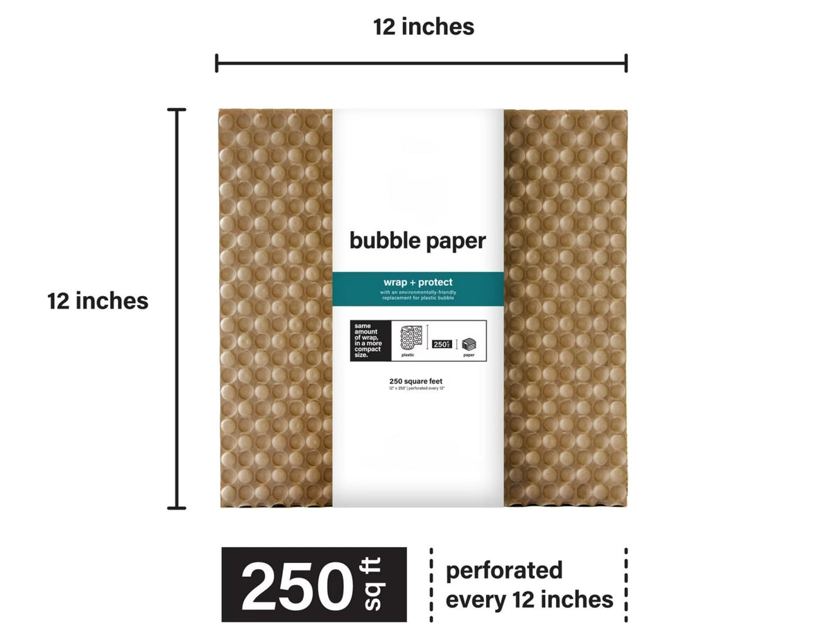 Bubble Cushioning Wrap Kraft Paper Moving Shipping Wrap, Fan-Folded Perforated Recyclable Alternative to Bubble Wrap