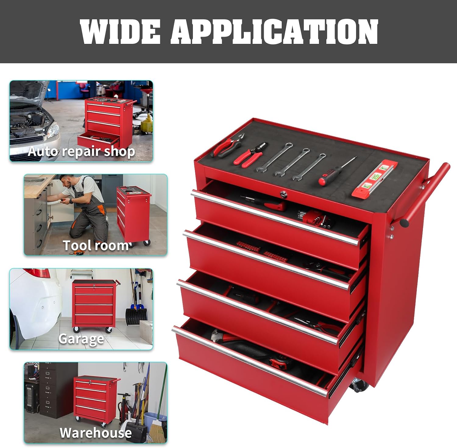 Rolling Tool Chest, Rolling Tool Box Storage Cabinet, Heavy Duty Utility Cart with Wheels, Design for Garage