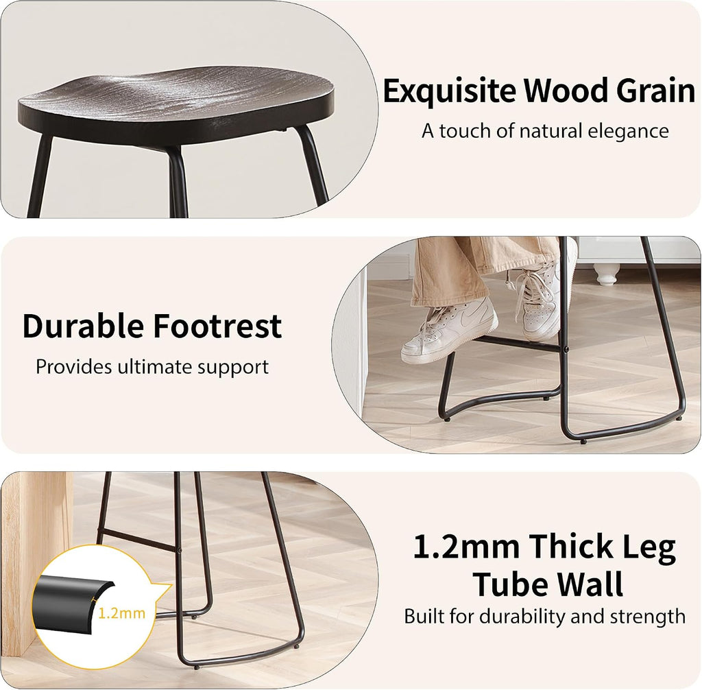 30 Inch Backless Bar Stools Set of 2, Wood Barstools for Home Bar