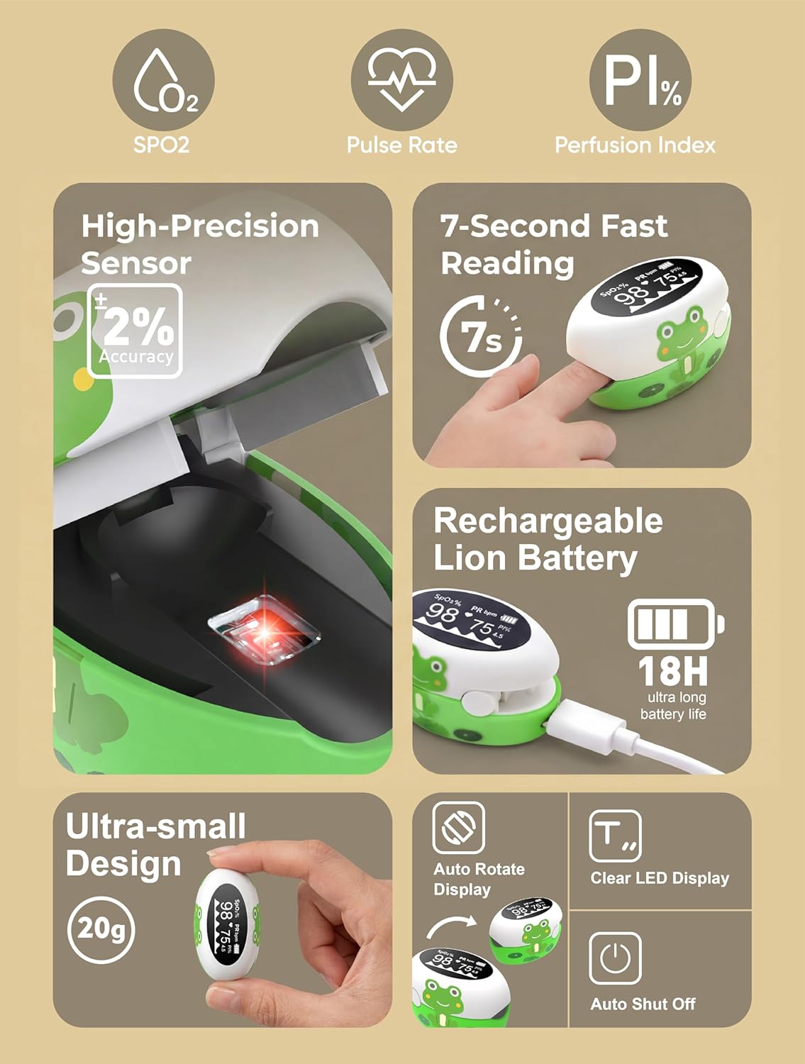 Fingertip Pulse Oximeter, Rechargeable Blood Oxygen Saturation Monitor with OLED Display, 7 Seconds Spo2 & PR