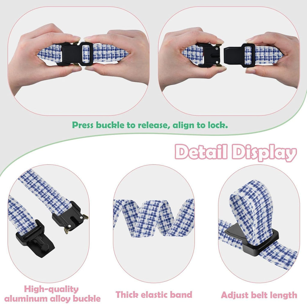 Blue White Tie Dyed Print Kids Belt, Adjustable Elastic Belts for Boys Girls, Stretch Waist Belt with Metal Square