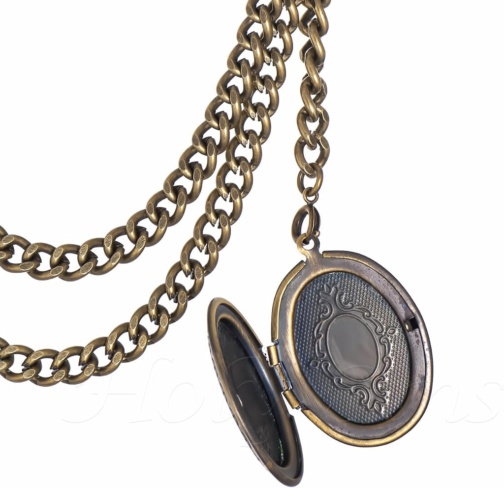 Antique Bronze Pocket Watch Chain with Locket Pendant