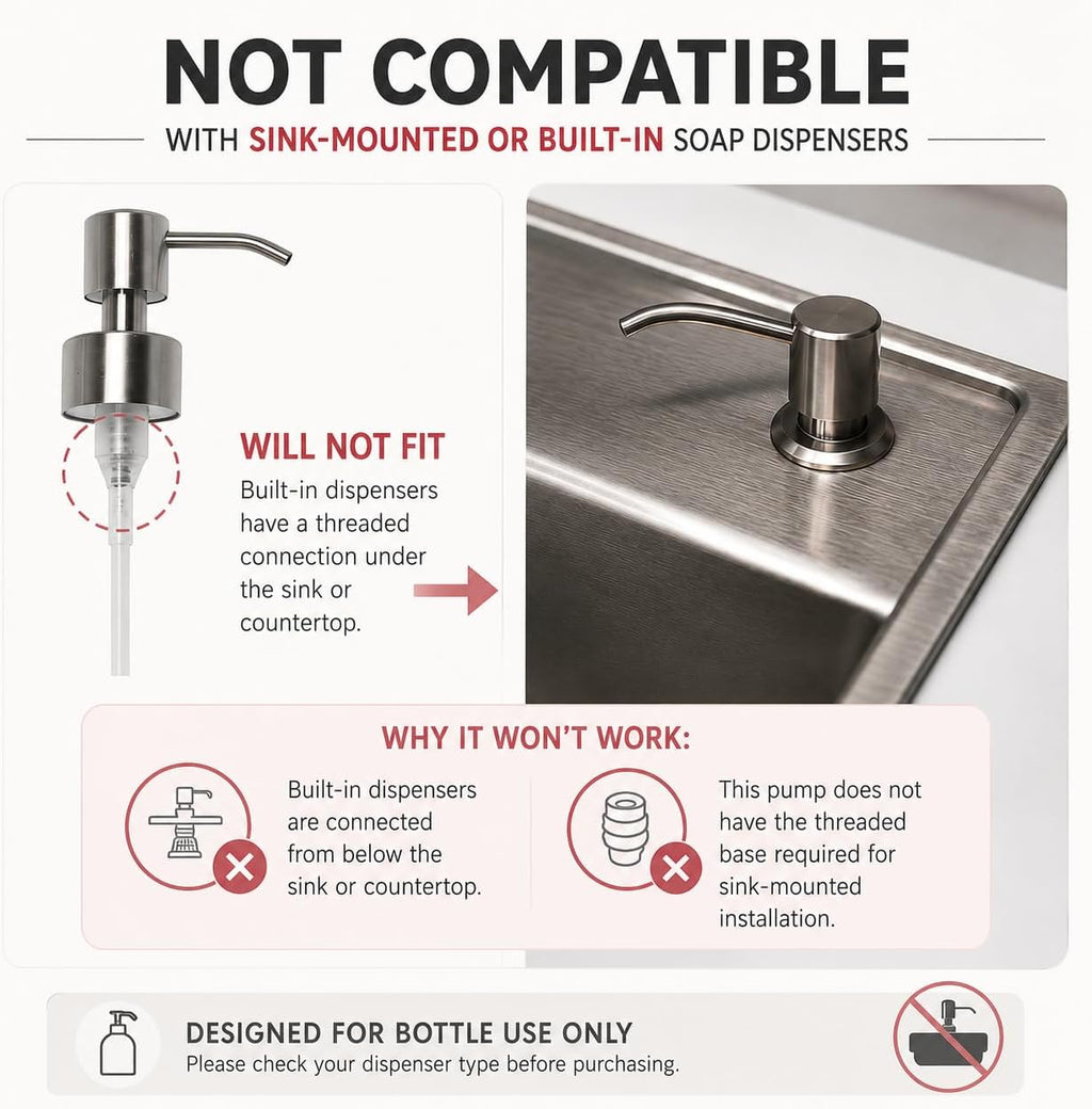 Soap Dispenser Pump Head Replacement 28mm Stainless Steel Brushed | Fits 28/400 neck size (26–28 mm / 1.02–1.10 in)
