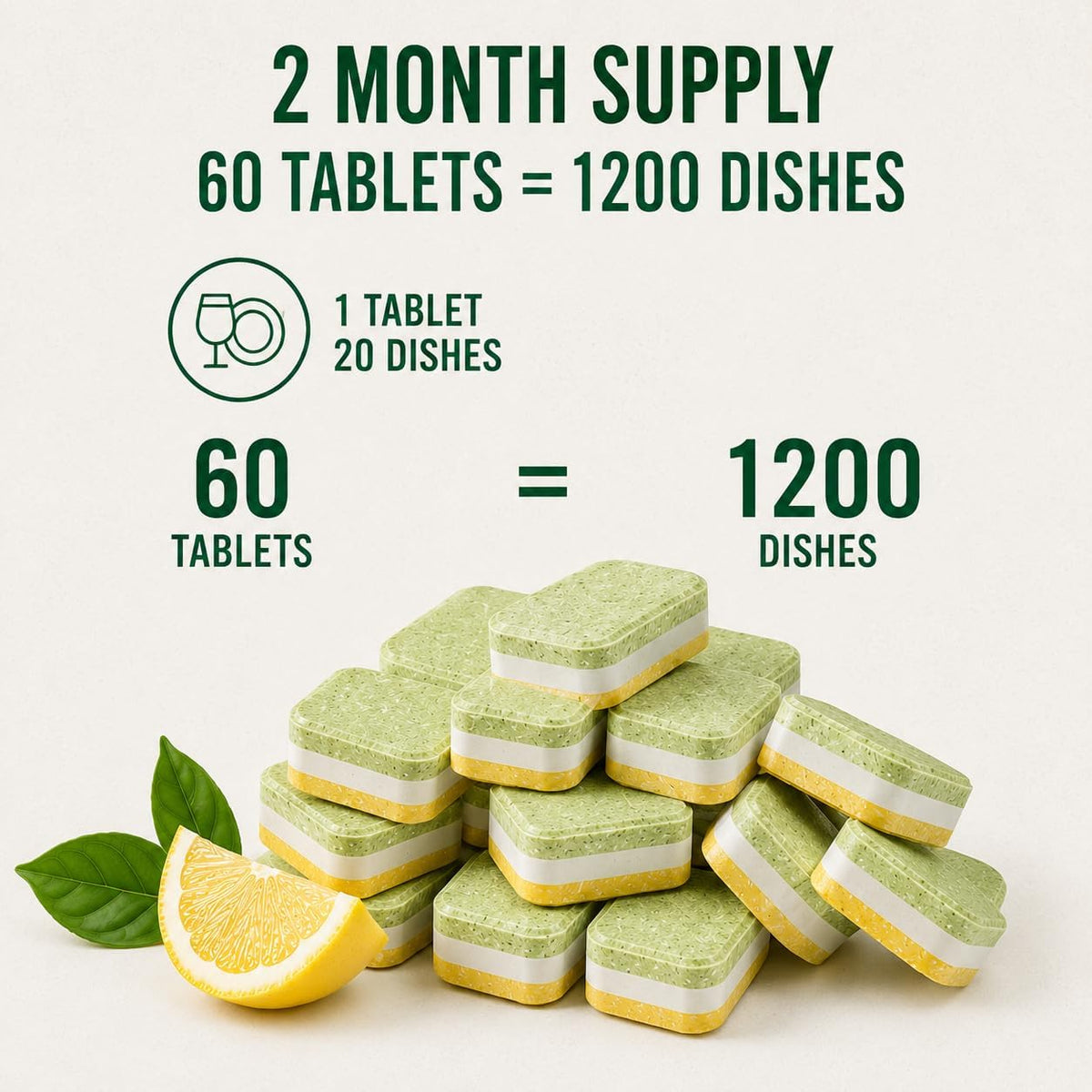 Natural Dishwasher Detergent Tablets - Plant Based Alternative Refill Pack Dishwashing Tabs - Eco-Friendly And