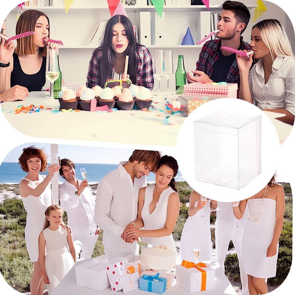 12Pcs Clear Favour Boxes 4x3x3 Inch Plastic Rectangle PVC Gift Boxes Transparent Present Candy Chocolate Cookies