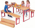 Kids Picnic Table, 43.5 Inch Folding Toddler Outdoor Table & 2 Benches, Fir Wood Top & Metal Frame, No Assembly
