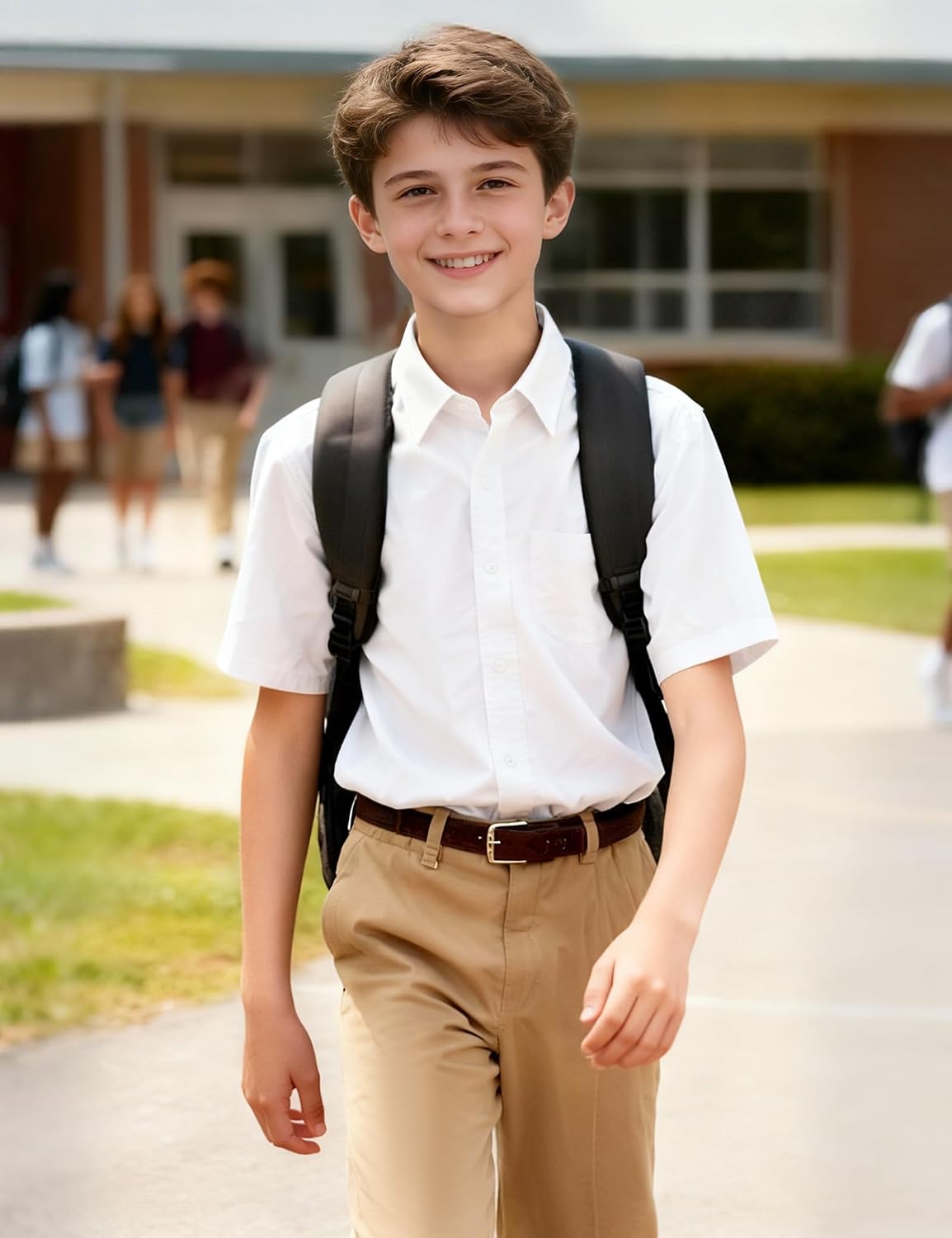 Boys Button Down Dress Shirts Short Sleeve Uniform Oxford Shirt