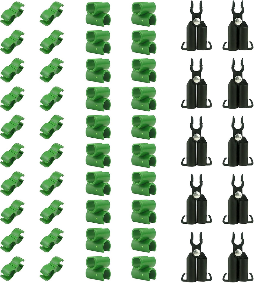 50PCS Connector Clip Set for 11mm Plant Trellis Gardening Stakes | Include A-Type Connecting Pipe, Joint Buckle Clip