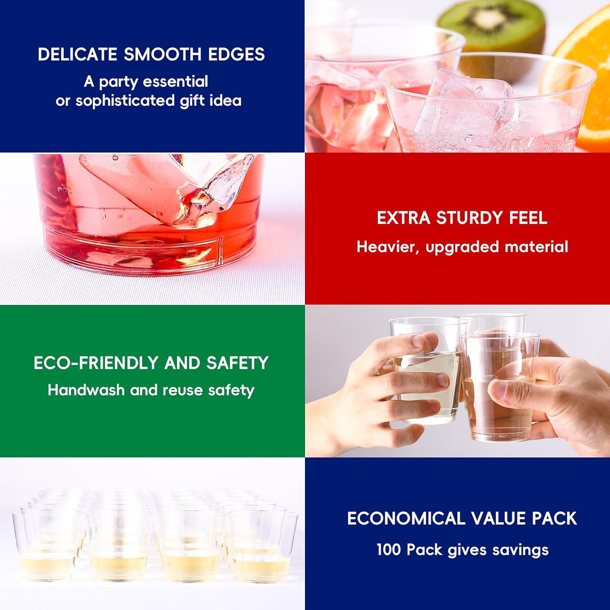 100 Pack 10 oz Clear Plastic Cups, Disposable Party Cups