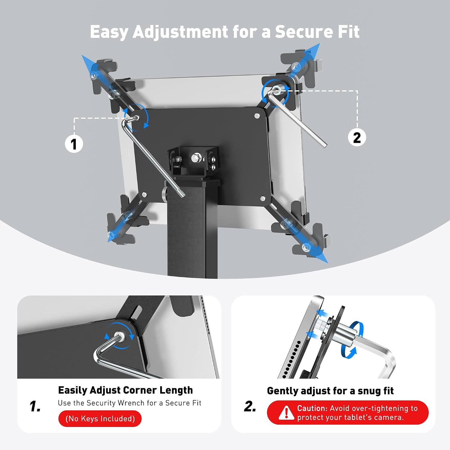 Anti-Theft iPad Kiosk Stand, 360 Rotation & Adj. Height 8.3"–13.4", Heavy-Duty Steel & Aluminum, Fits 9.7"-13"