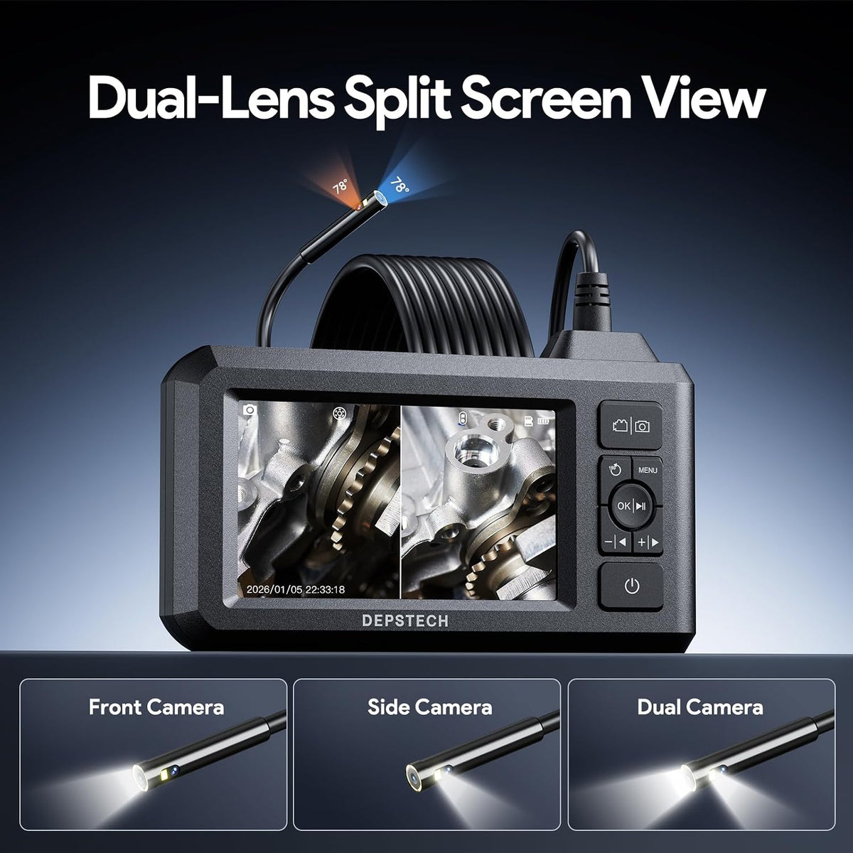 DEPSTECH Endoscope Camera with Light, Dual Lens Inspection Borescope 16.5FT