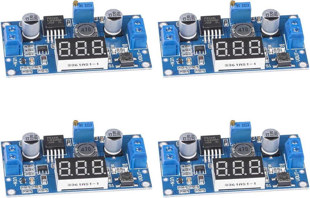 LM2596 LM2596S DC-DC Buck Converter - Voltage Adjustable 4.0-40V to 1.25-37V 2A Power Supply Module with LED Voltmeter Display (Pack of 4)