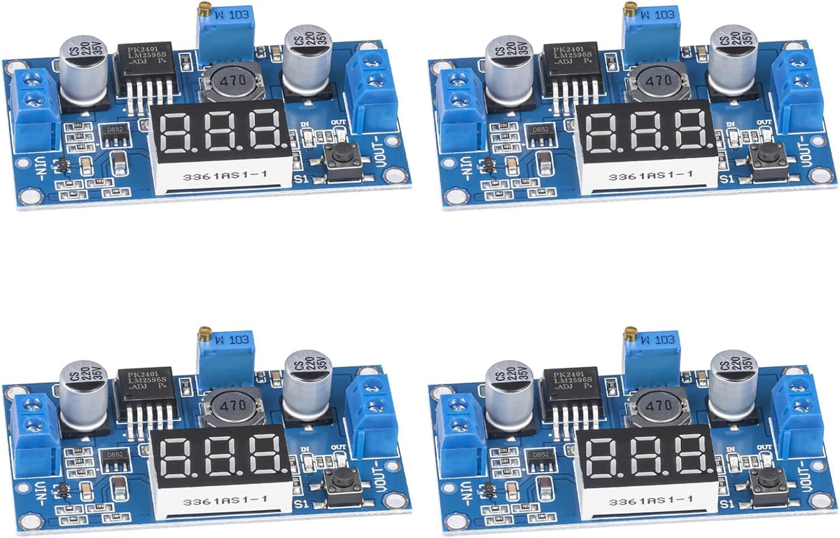 LM2596 LM2596S DC-DC Buck Converter - Voltage Adjustable 4.0-40V to 1.25-37V 2A Power Supply Module with LED Voltmeter Display (Pack of 4)