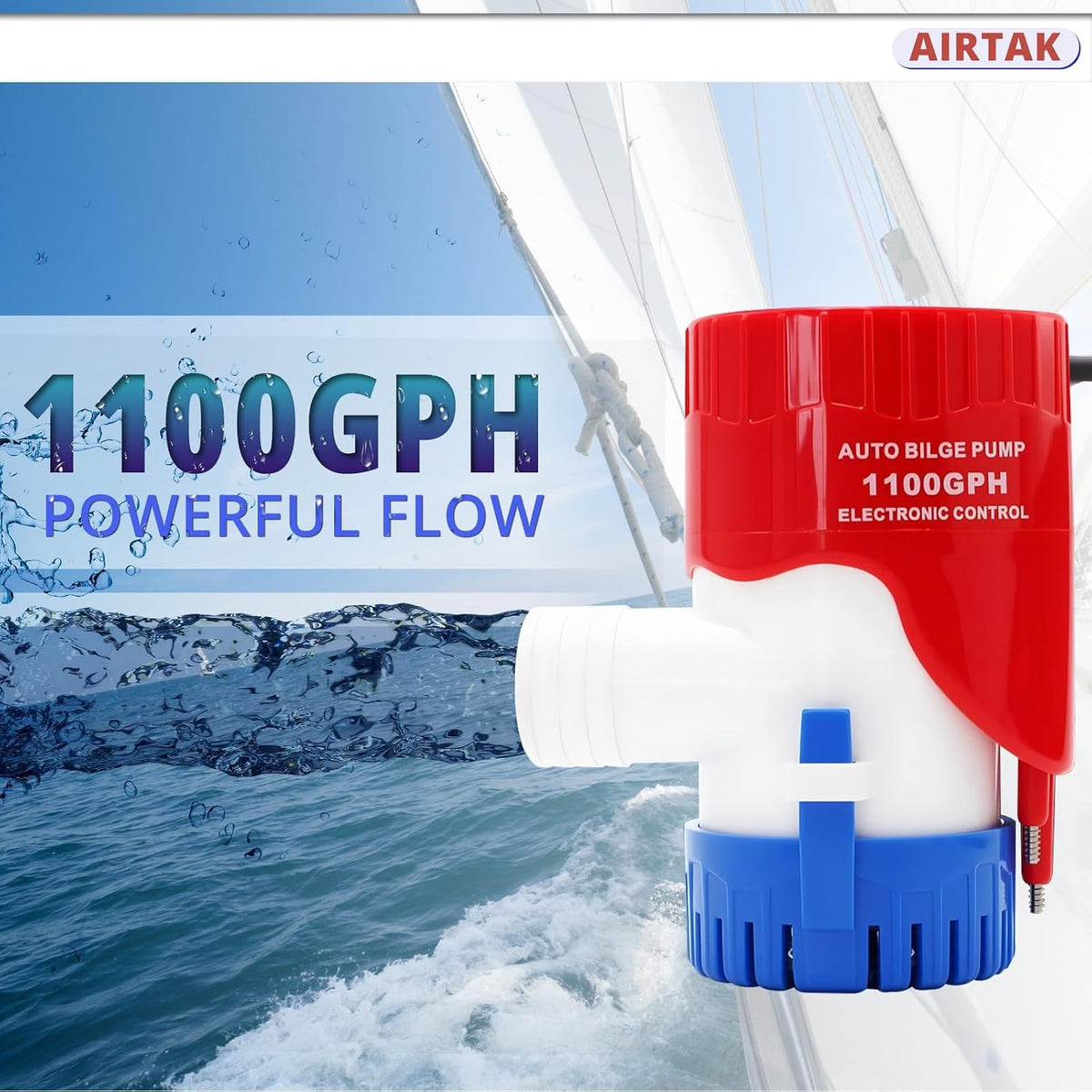 1100 GPH 12V Automatic Bilge Pump with Electronic Sensor