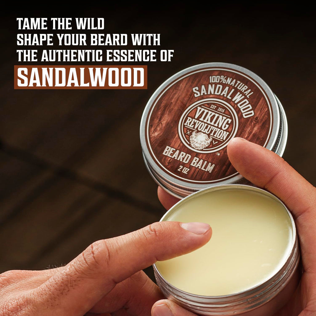 Sandalwood Beard Balm for Men (2oz) and Sandalwood Beard Oil (1 fl oz) Bundle - With Argan and Jojoba Oils - Soften