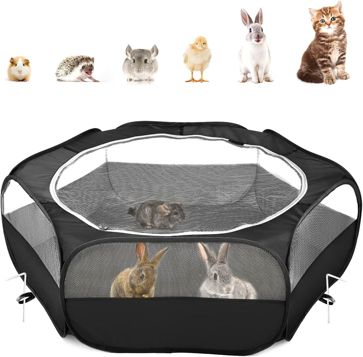 Small Animal Playpen with Zippered Cover, Black