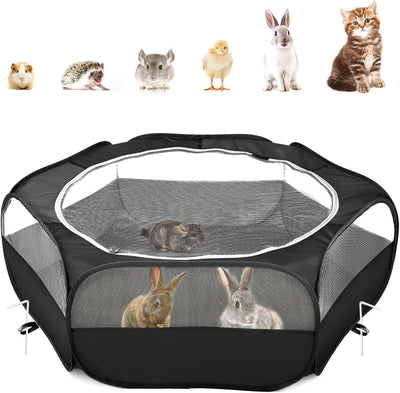 Small Animal Playpen with Zippered Cover, Black