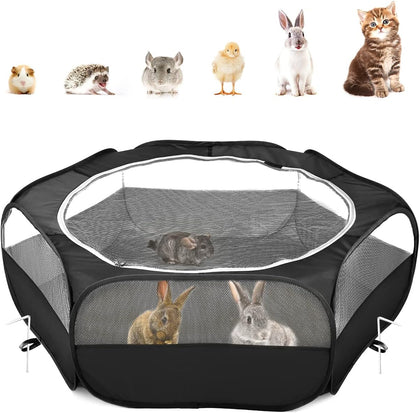 Small Animal Playpen with Zippered Cover, Black