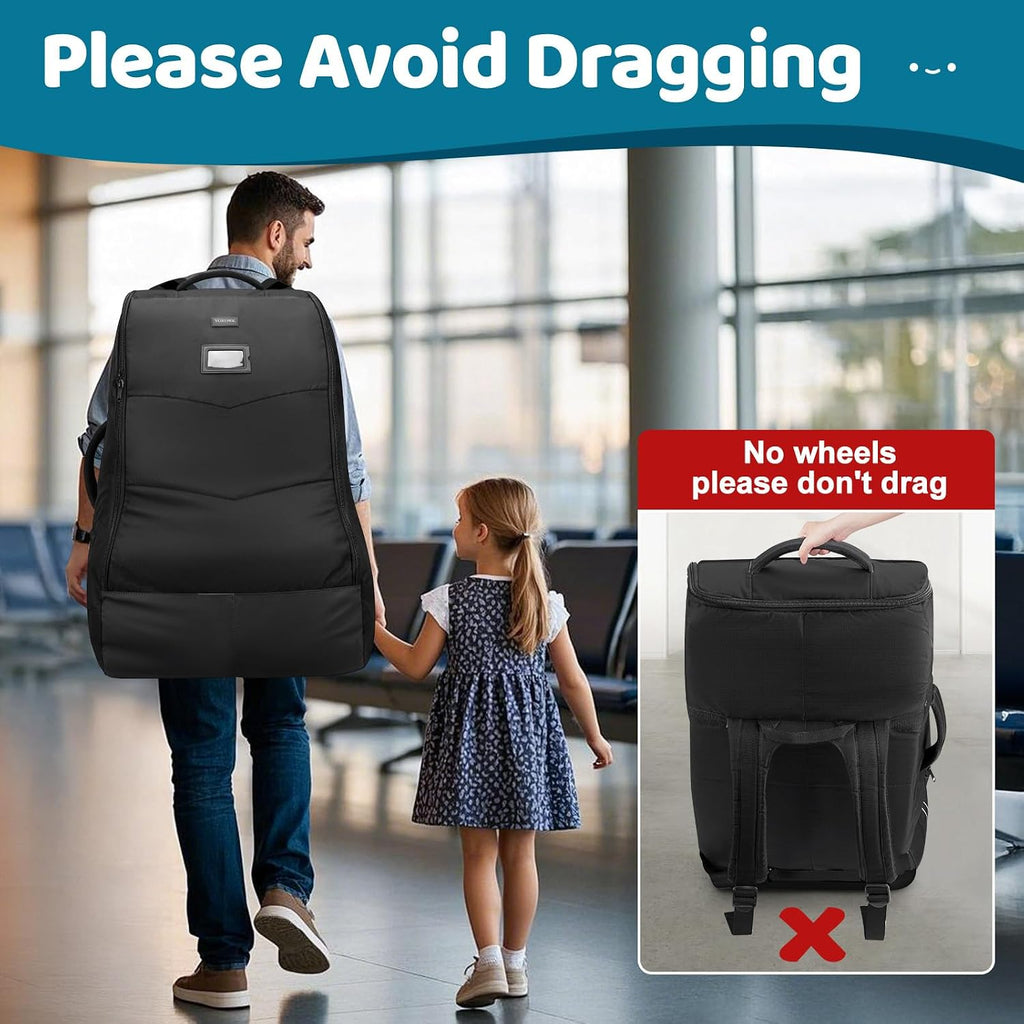 Car Seat Carrier Bag for Airport, Baby Travel Essentials | Shoulder Strap, Waist Strap, Padded Portective, PU Leather