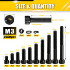 M3 Screws Kit 2560Pcs Socket Head Cap Screw Assortment 10 Sizes 3D Printing