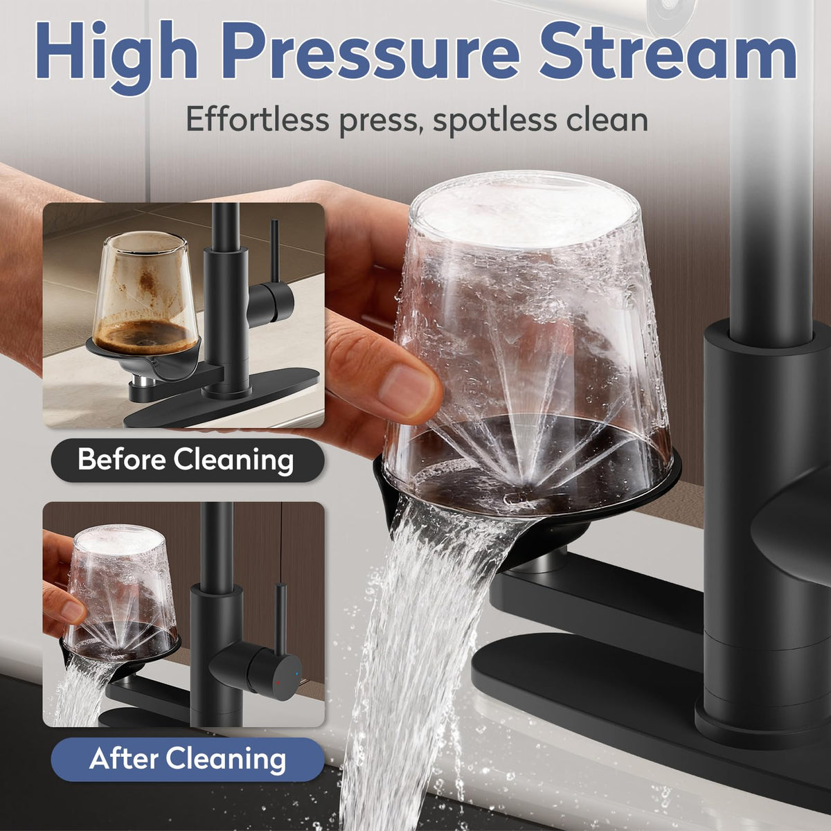 Pull Down Kitchen Faucet with Glass Rinser (Black)