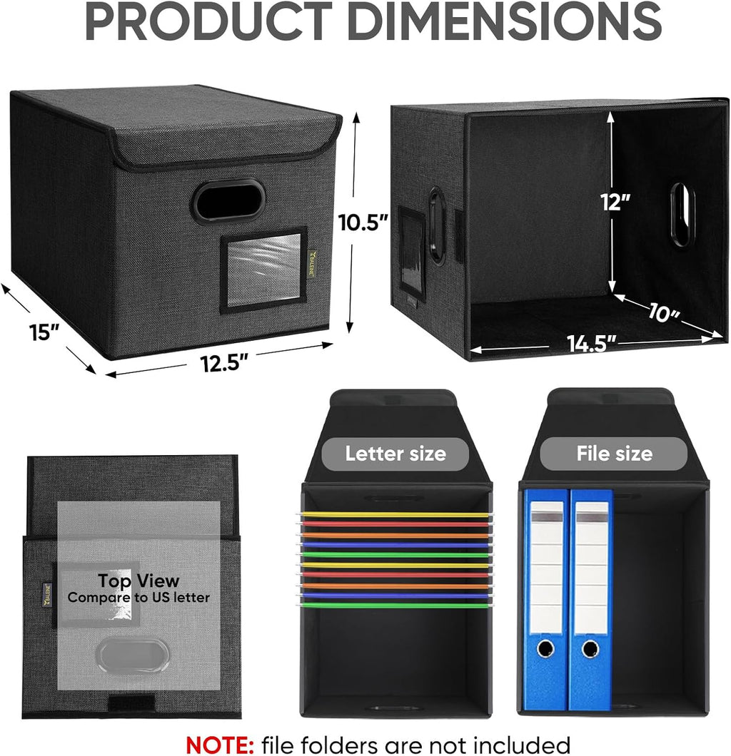 File Organizer Box with Lid, Collapsible File Folder Organizer with Plastic Slide, Hanging File Folder Box for Office