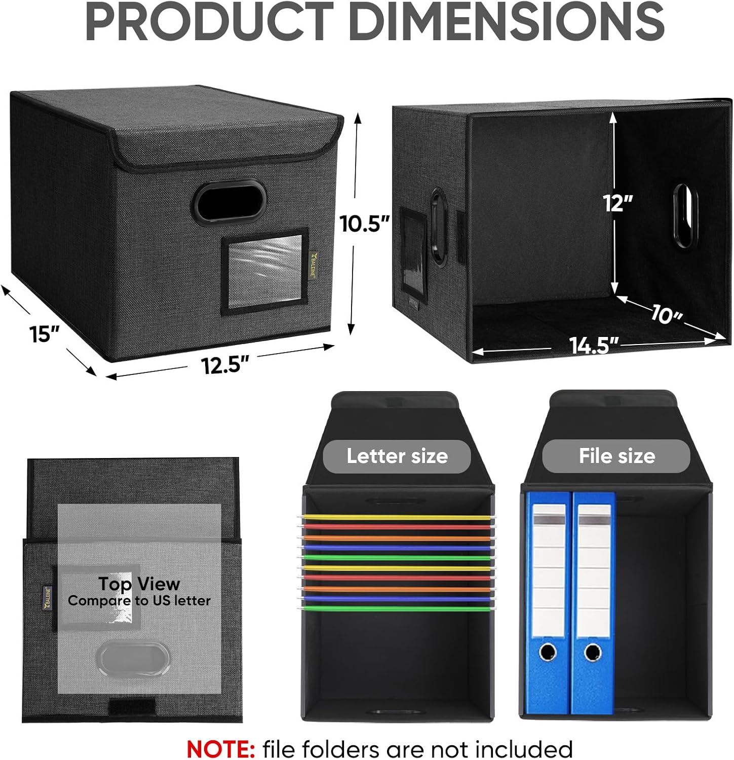 File Organizer Box with Lid, Collapsible File Folder Organizer with Plastic Slide, Hanging File Folder Box for Office