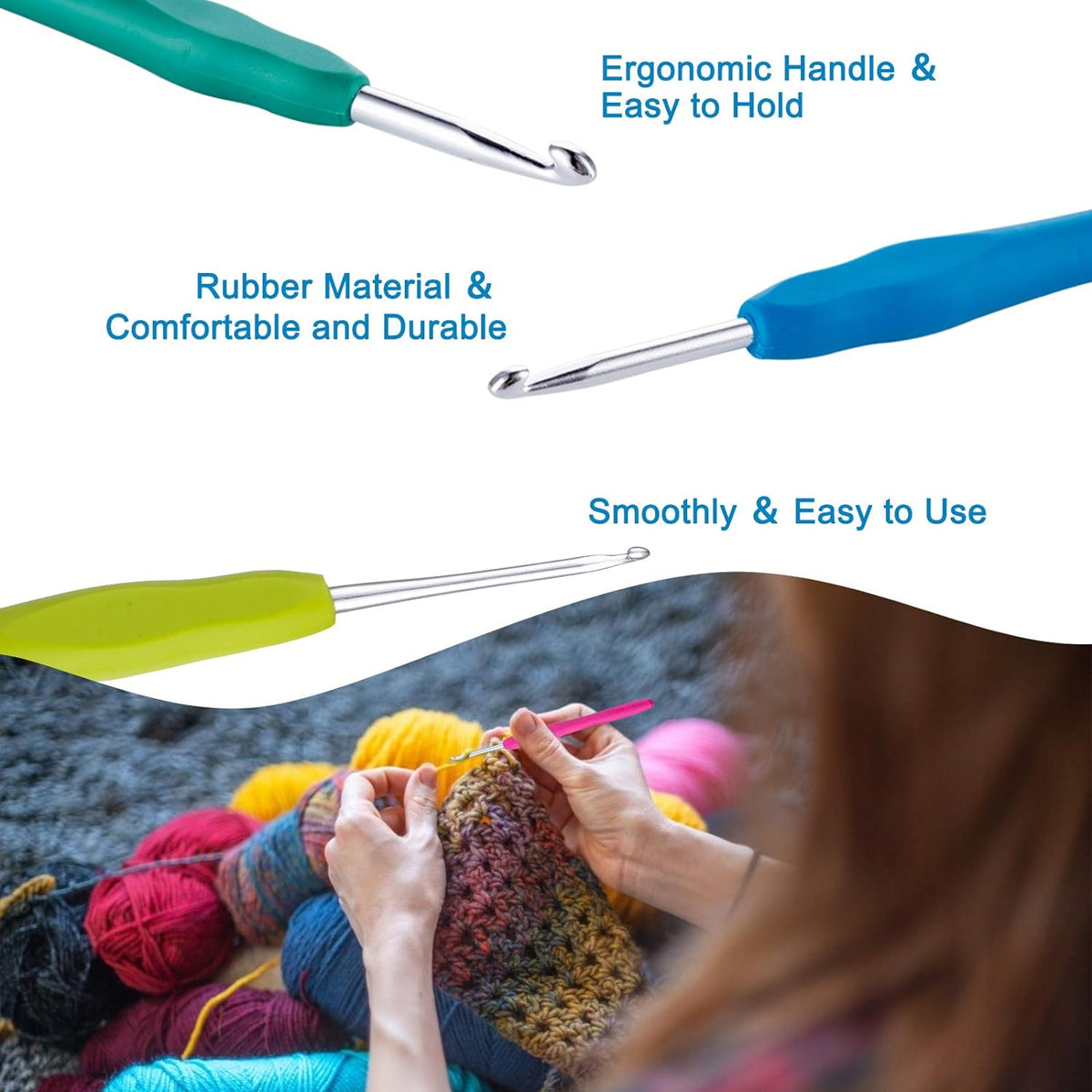 12 Sizes Crochet Hooks 2.0–8.0mm, Ergonomic Crochet Hook Set, Crochet Needles for Beginners, DIY Projects and Craft