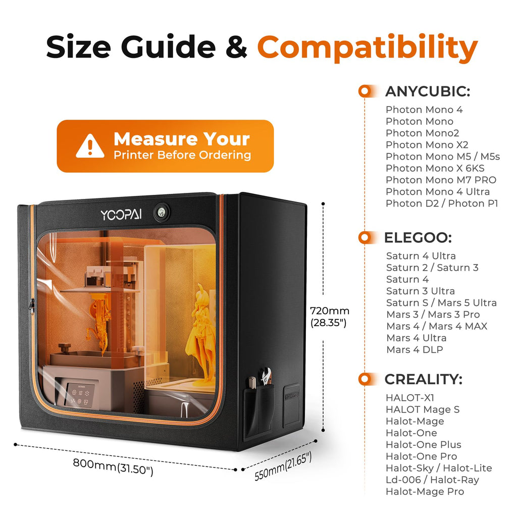 Large Resin 3D Printer Enclosure with Ventilation Kit & LED Light
