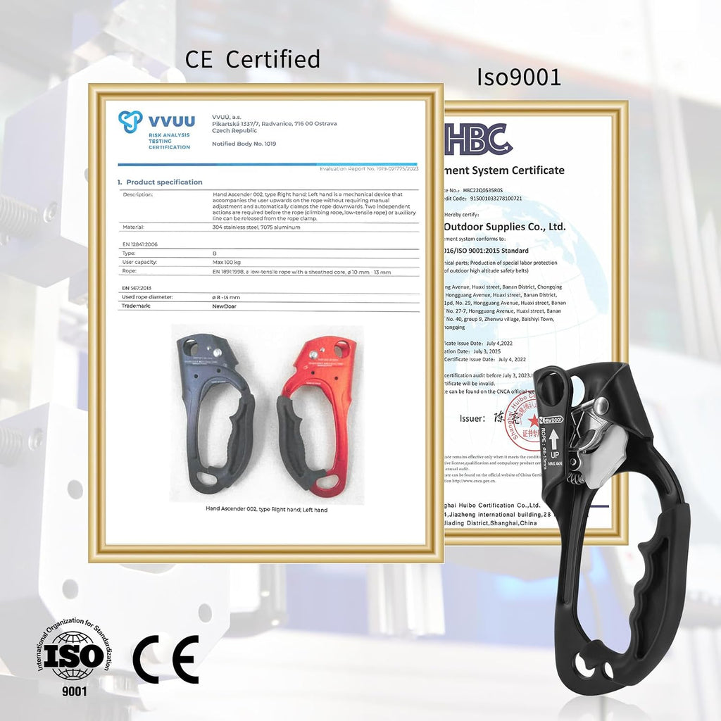 UIAA & CE Certified Hand Ascender Rock Climbing Tree Arborist Rappelling Gear Equipment Rope Clamp for 8~13MM Rope