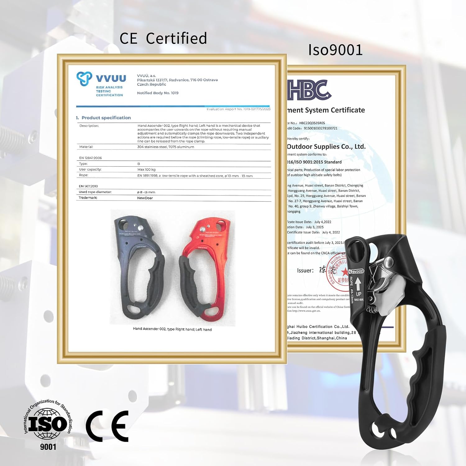 UIAA & CE Certified Hand Ascender Rock Climbing Tree Arborist Rappelling Gear Equipment Rope Clamp for 8~13MM Rope