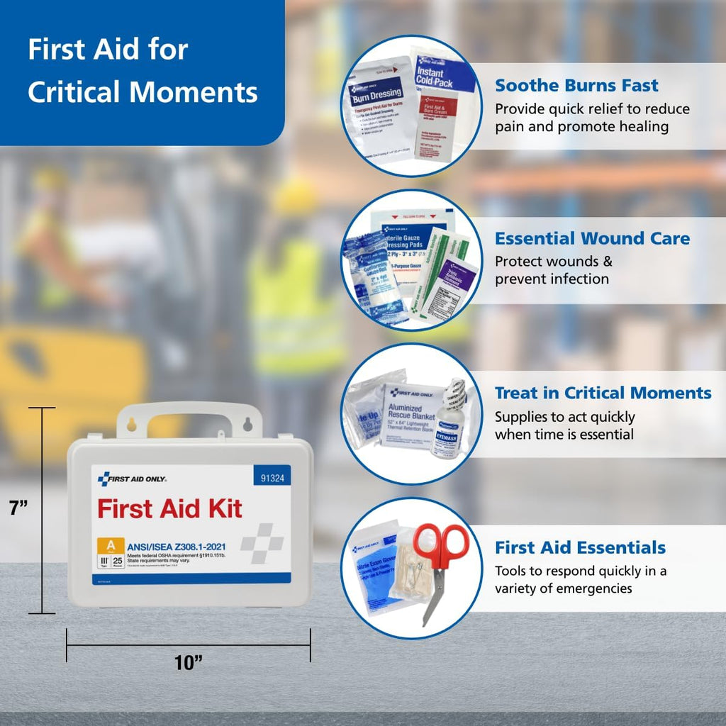 91324 ANSI A 2021 and OSHA Compliant First Aid Kit, 25-Person Emergency First Aid Kit for Business, Home, Car, and