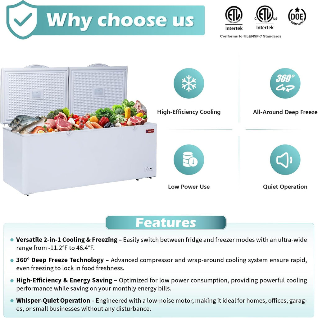 76"W Commercial Chest Freezer, Deep Freezer Top Open Door